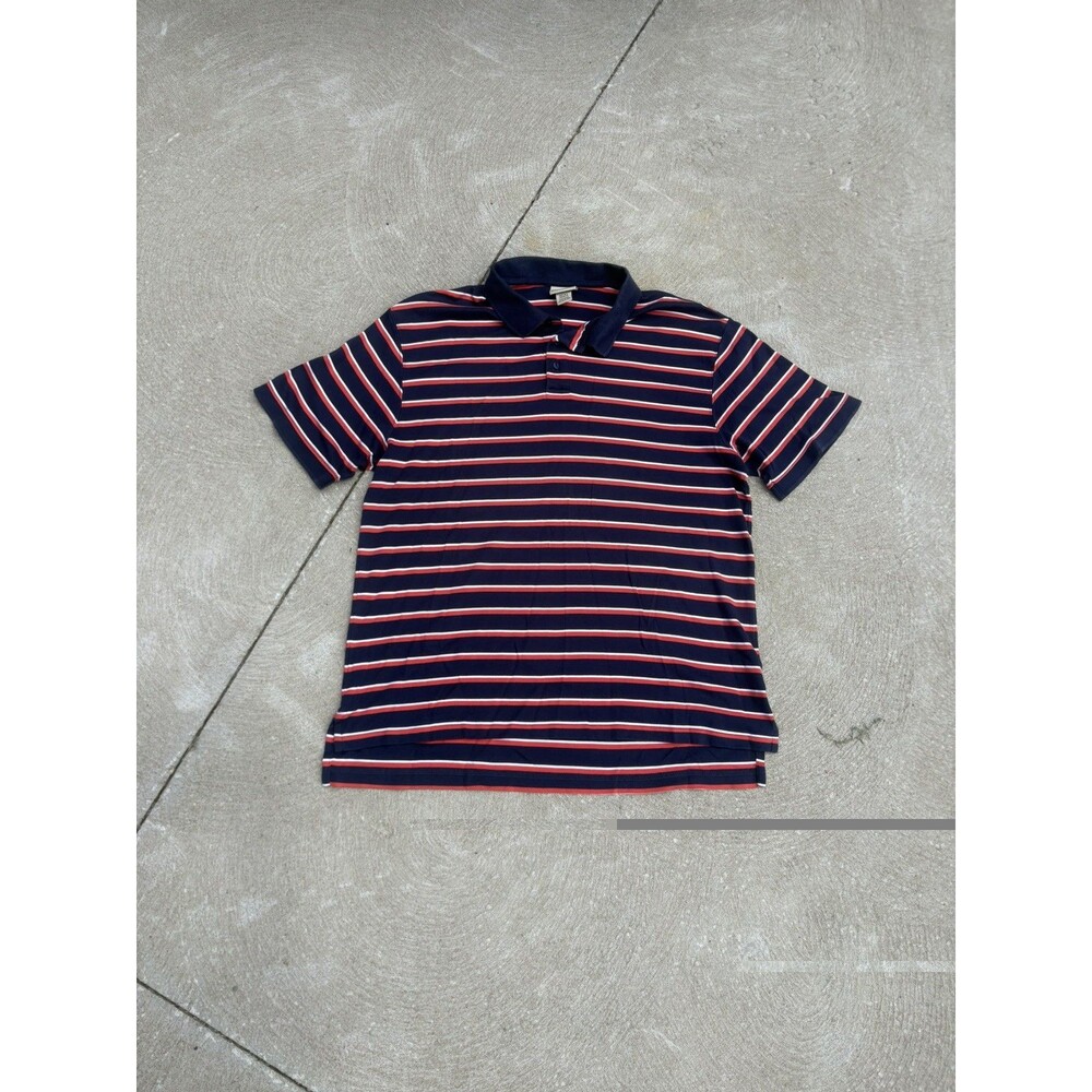 Vtg LL Bean Polo Shirt Mens M Med Striped Blue Short Sleeve Golf USA Pima Cotton